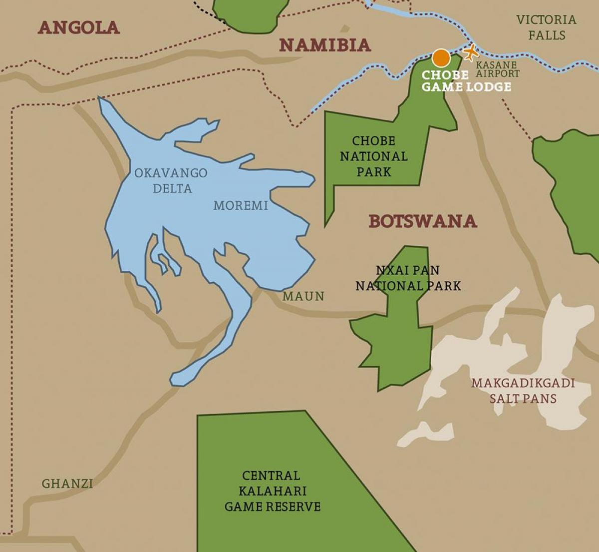 žemėlapis Botsvana žemėlapis nacionaliniai parkai