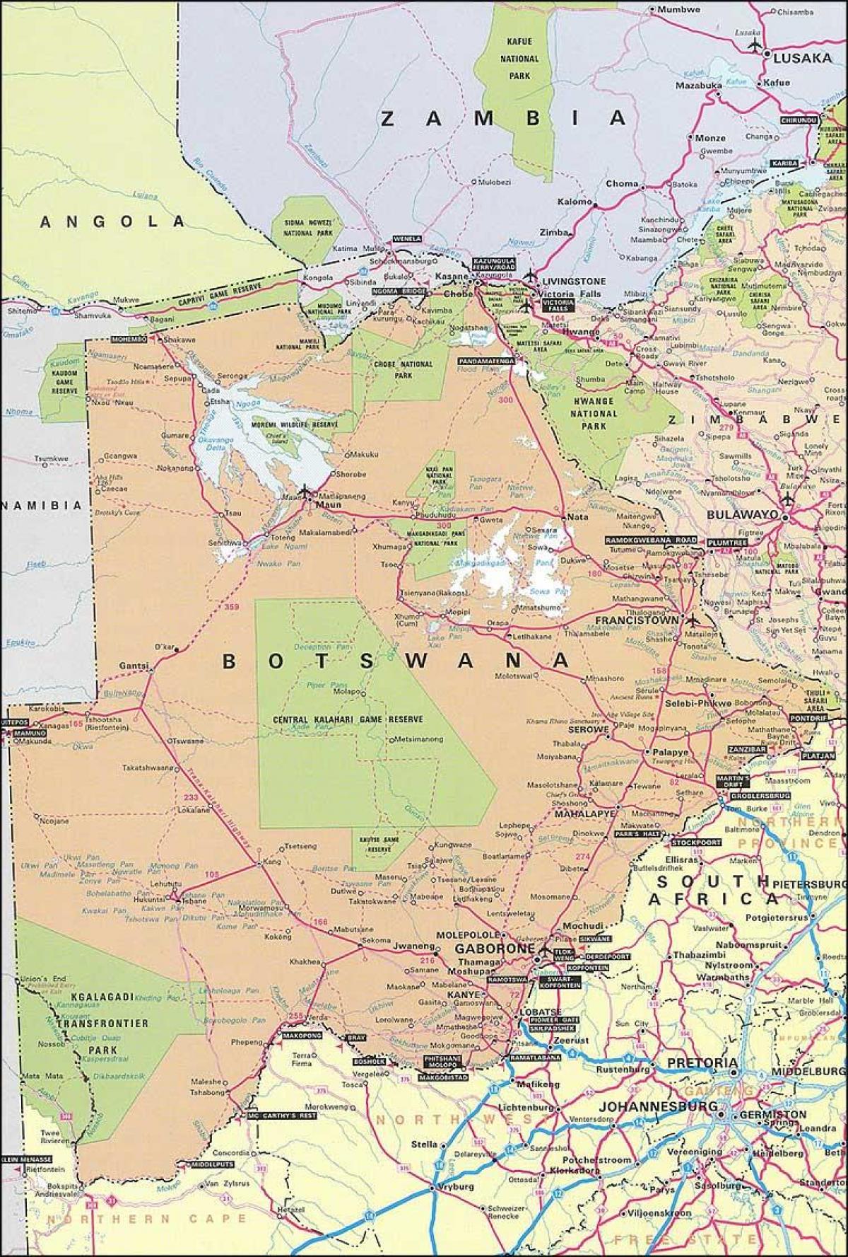 žemėlapis Botsvana žemėlapyje atstumai