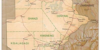 Žemėlapis Botsvana, rodančią, miestelių ir kaimų